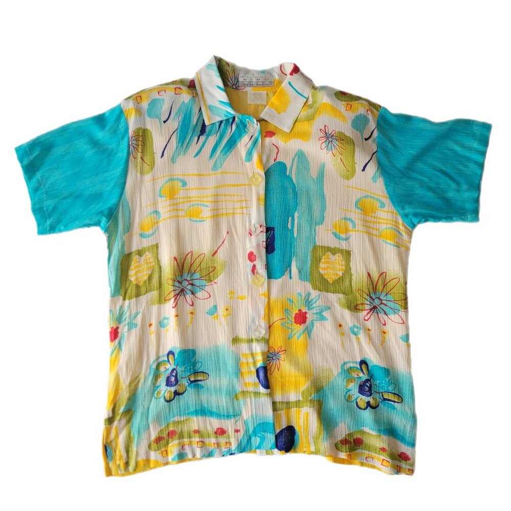 Artsy Beach Button Up Top Kid Core Dopamine Abstract Floral